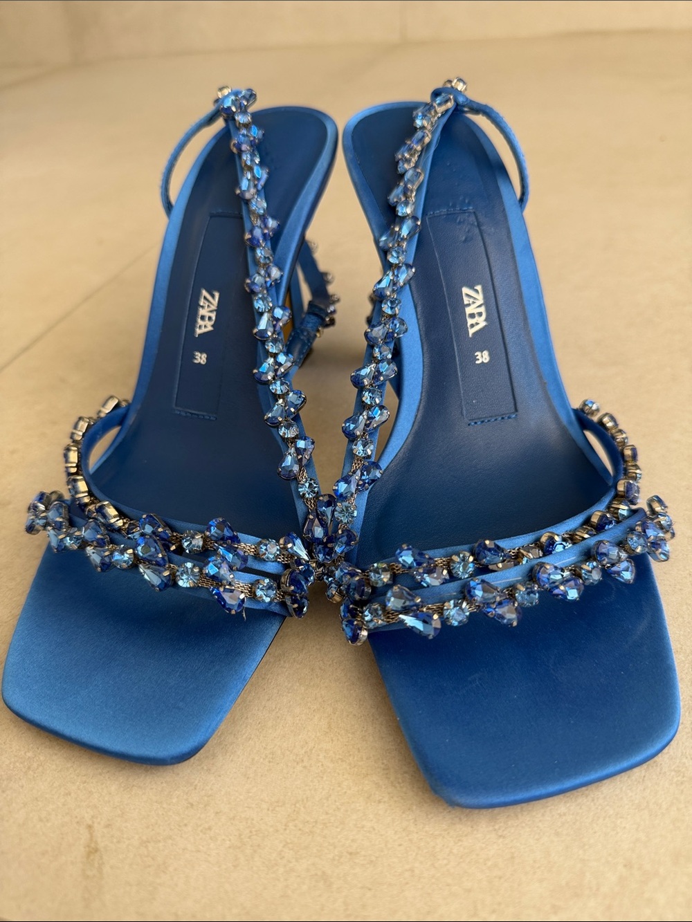 Zara Royal Blue Crystal-Trim Slingback Heels